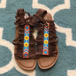 Coconuts by Matisse fringe beaded brown sandals